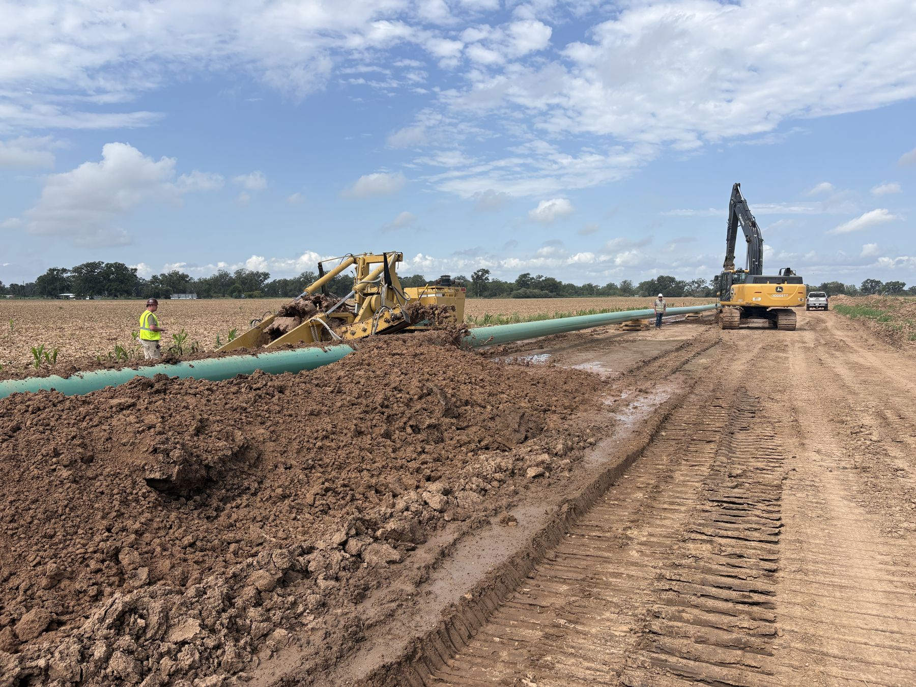 Bucket wheel trencher cutting ditch in South Texas