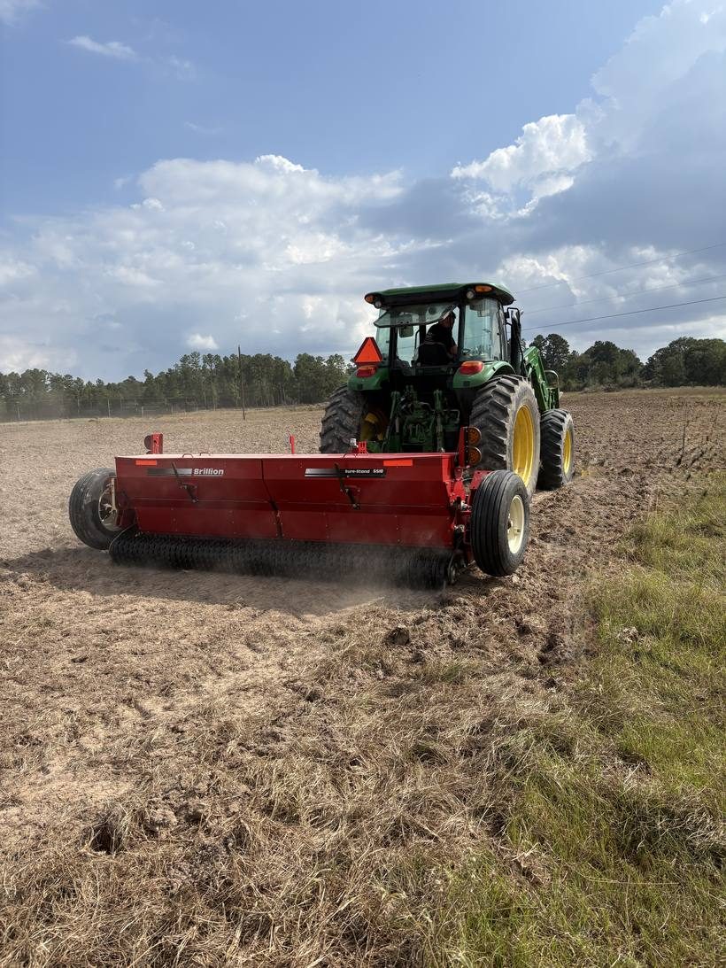 Tractor reseeding restored right-of-way